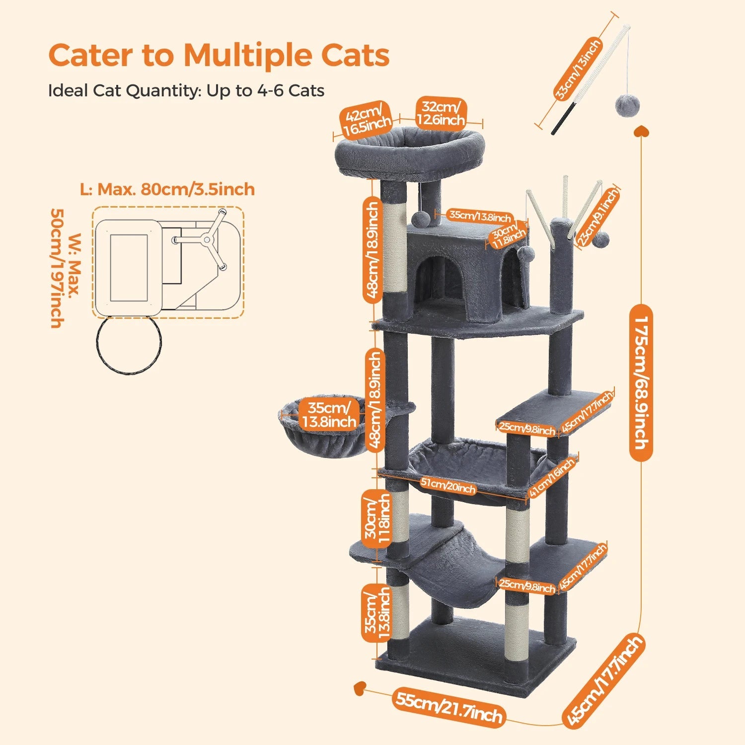 Tall Plush MultiLevel Cat Tree Condo with Scratchers - Firstpetcentral