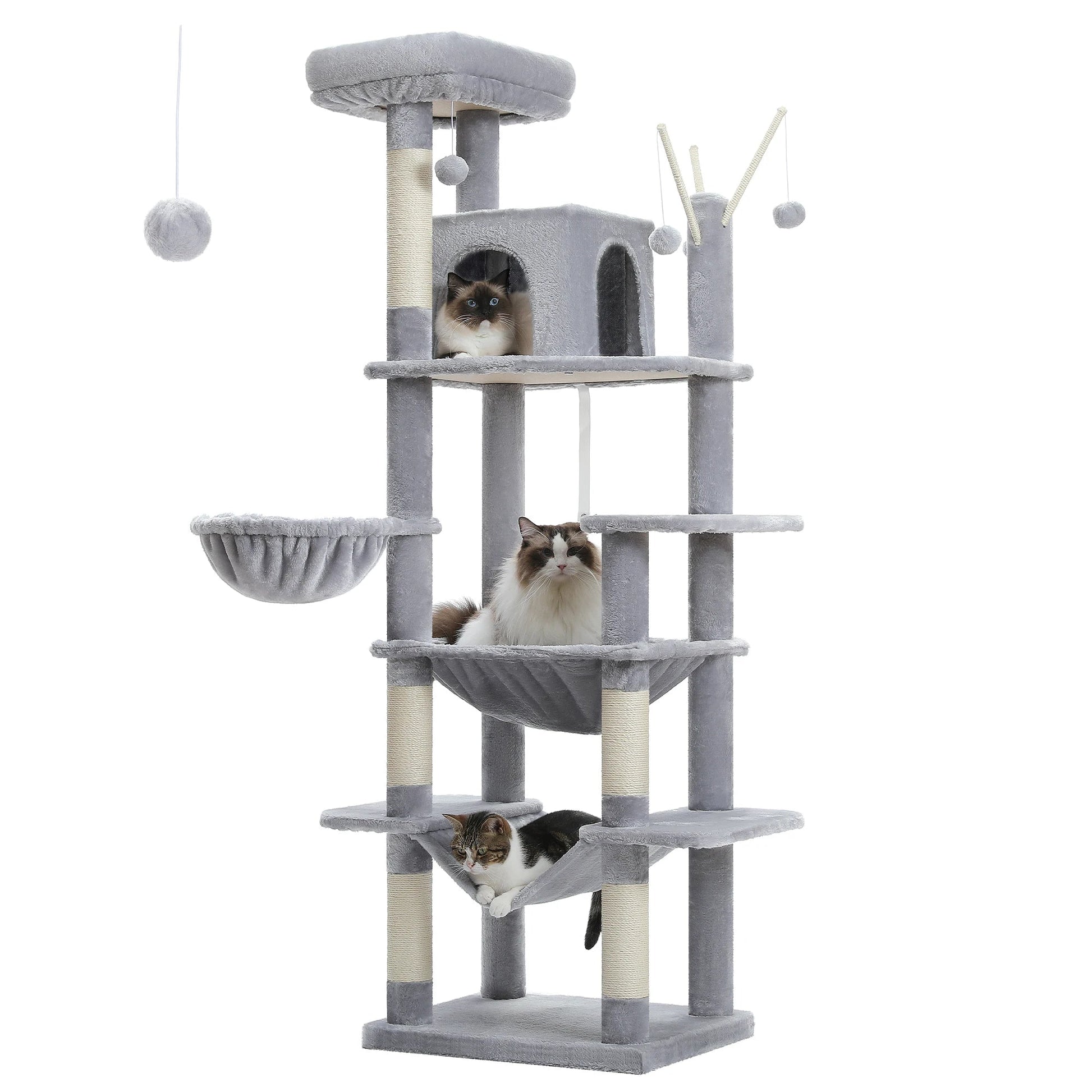 Tall Plush MultiLevel Cat Tree Condo with Scratchers - Firstpetcentral