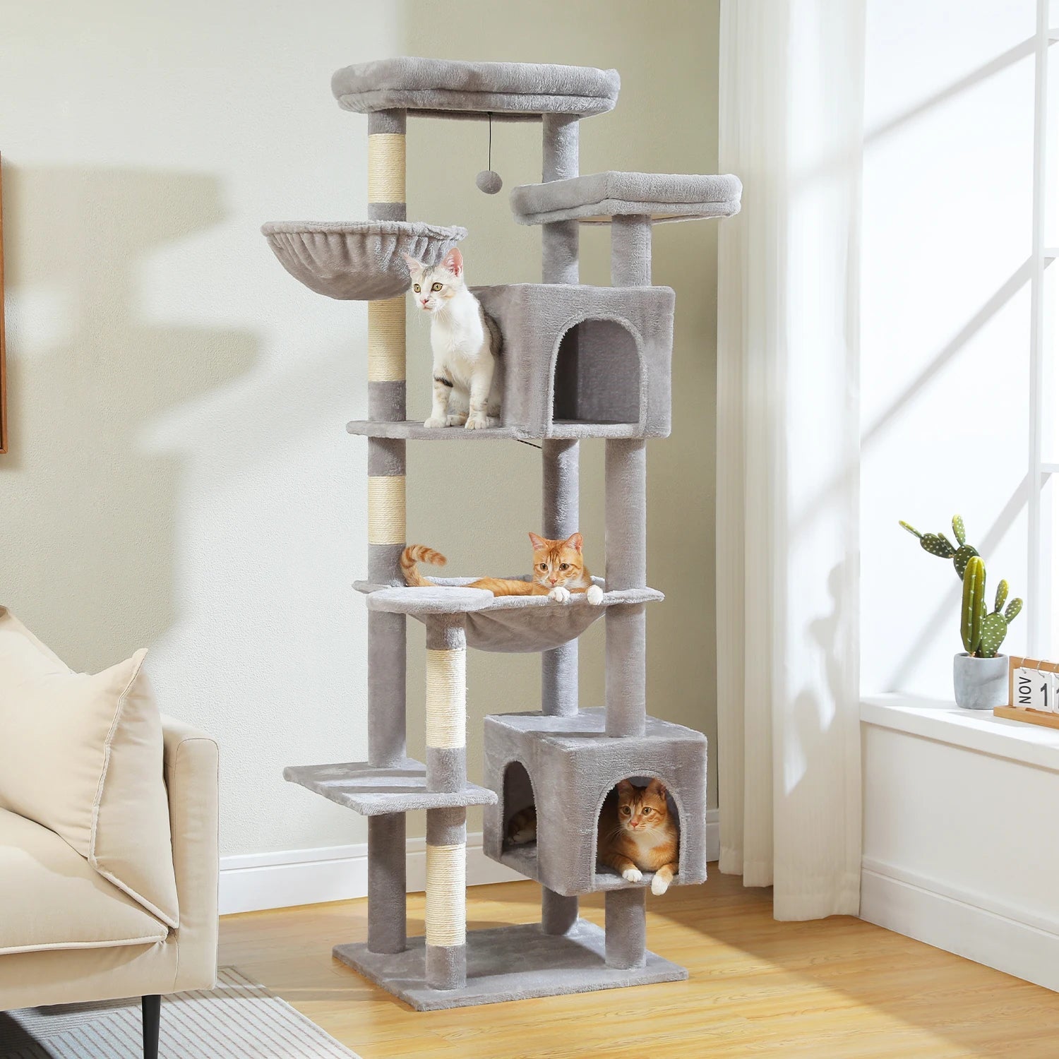 Tall Plush MultiLevel Cat Tree Condo with Scratchers - Firstpetcentral