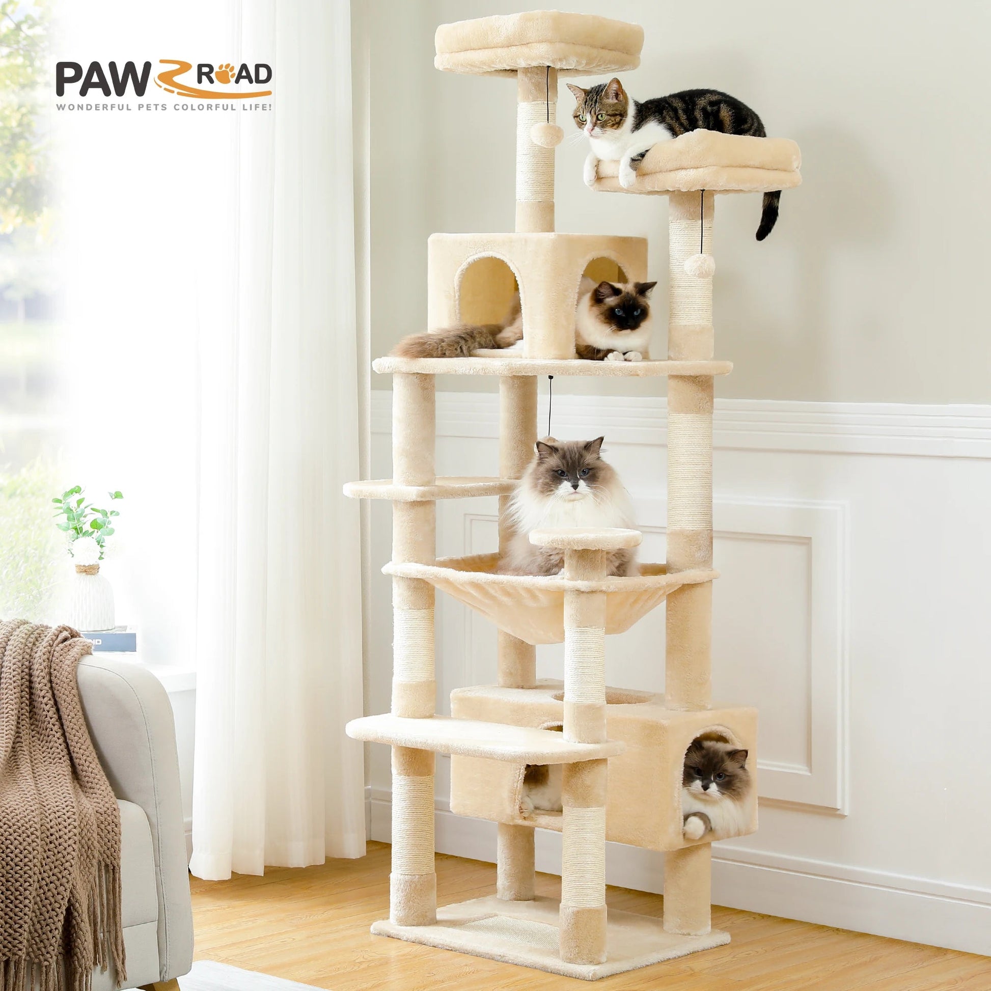 Tall Plush MultiLevel Cat Tree Condo with Scratchers - Firstpetcentral