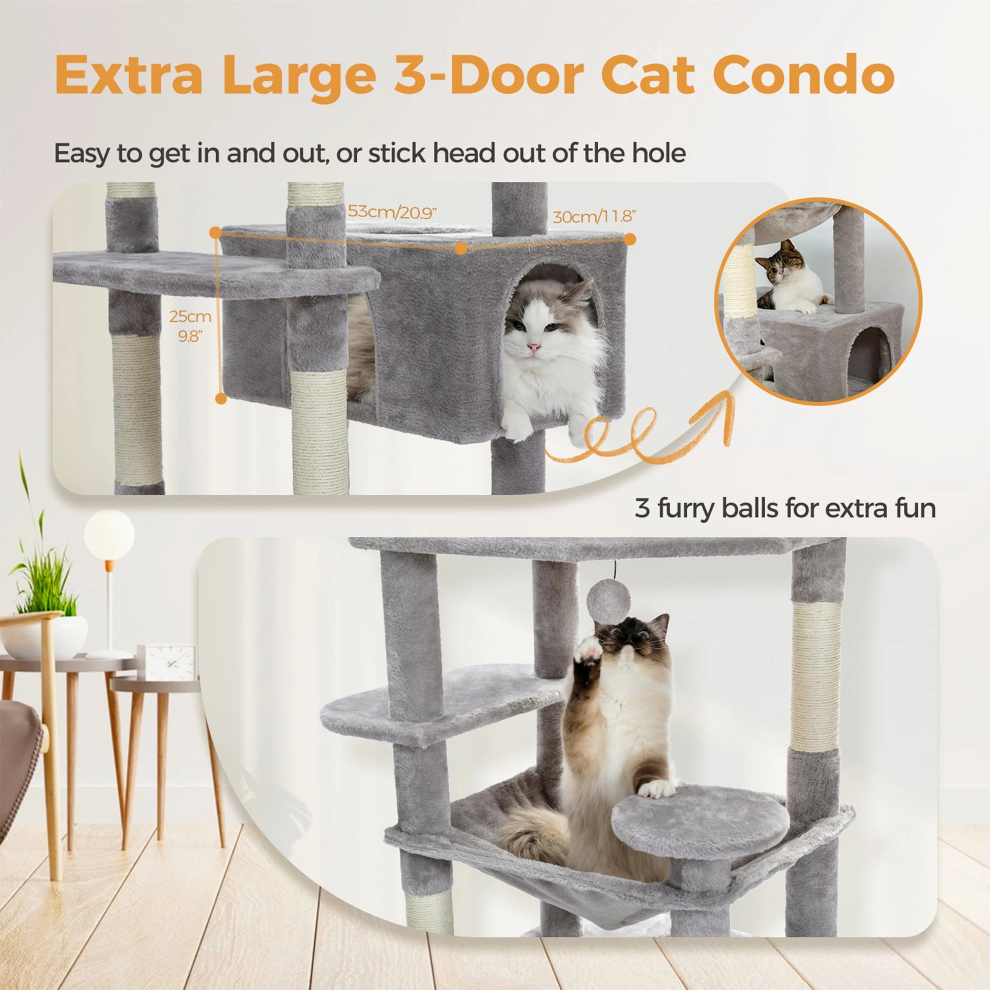 Tall Plush MultiLevel Cat Tree Condo with Scratchers - Firstpetcentral