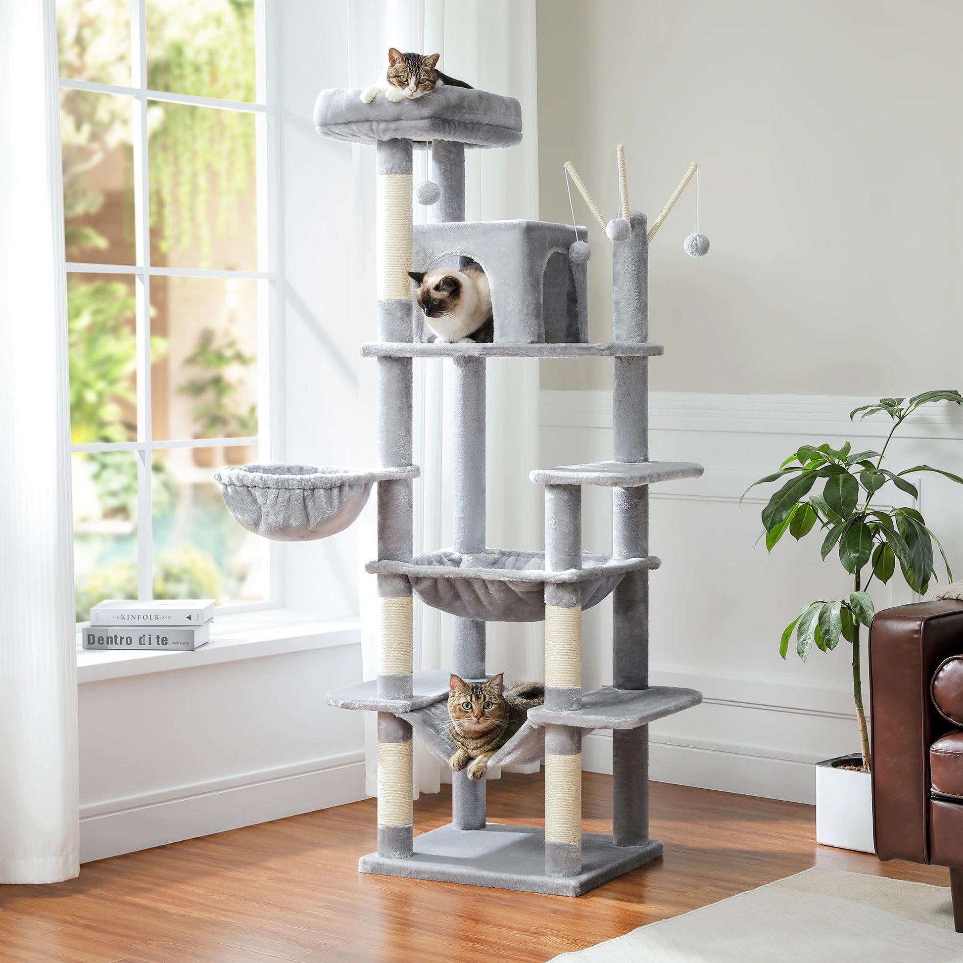 Tall Plush MultiLevel Cat Tree Condo with Scratchers - Firstpetcentral