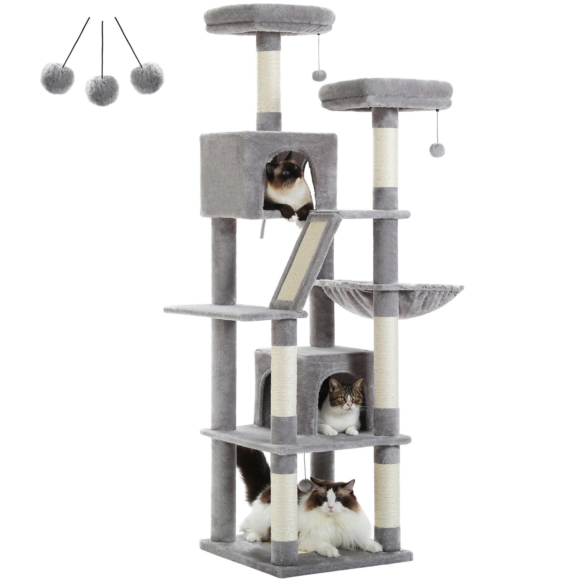 Tall Plush MultiLevel Cat Tree Condo with Scratchers - Firstpetcentral