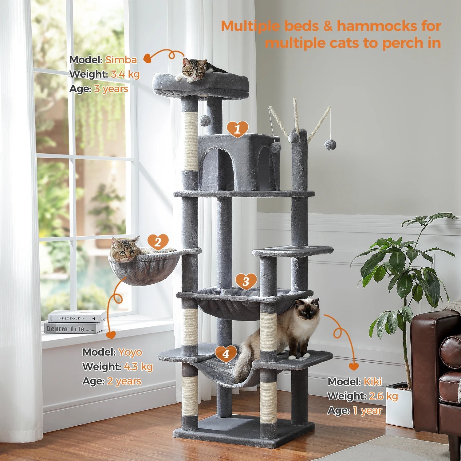 Tall Plush MultiLevel Cat Tree Condo with Scratchers - Firstpetcentral