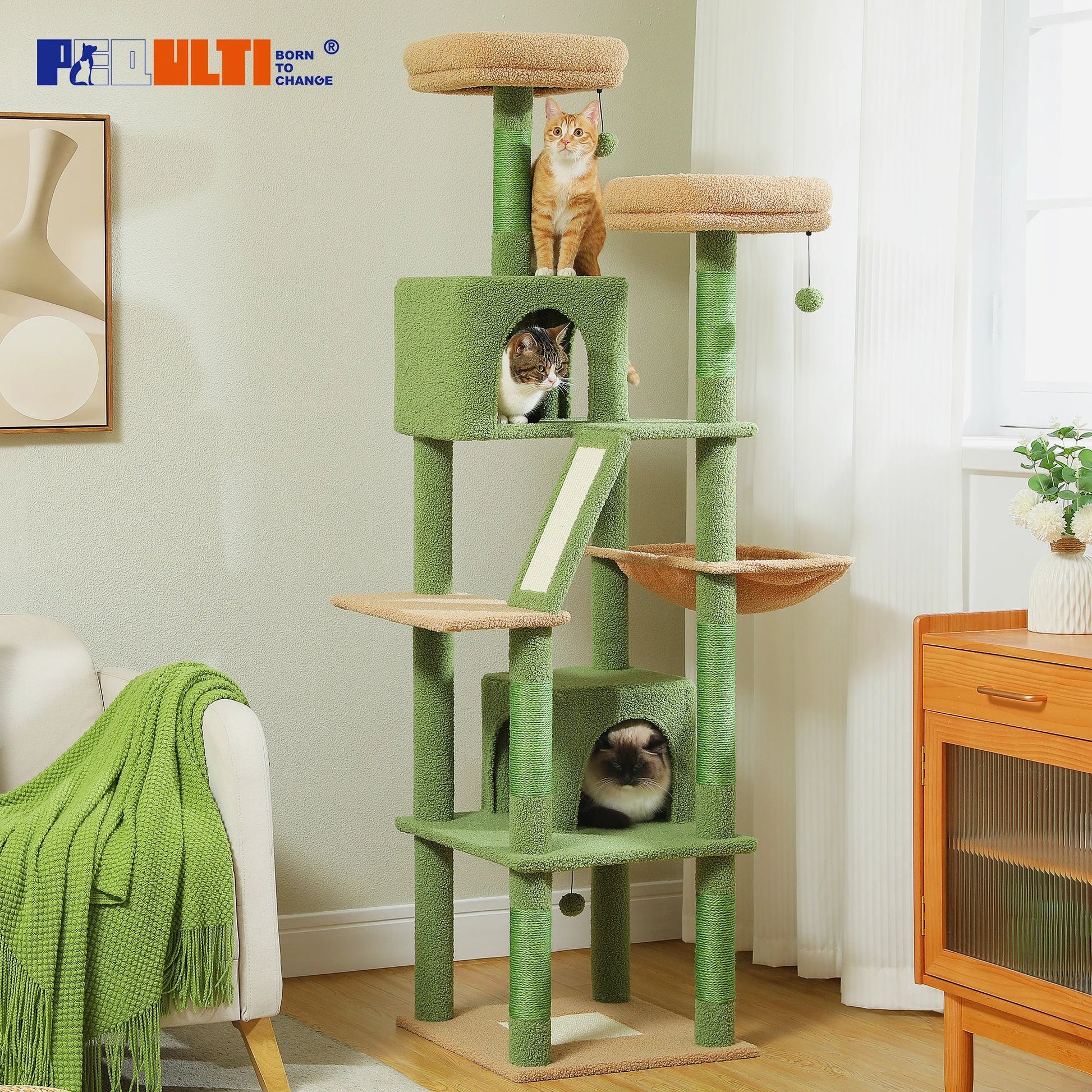 Tall Plush MultiLevel Cat Tree Condo with Scratchers - Firstpetcentral