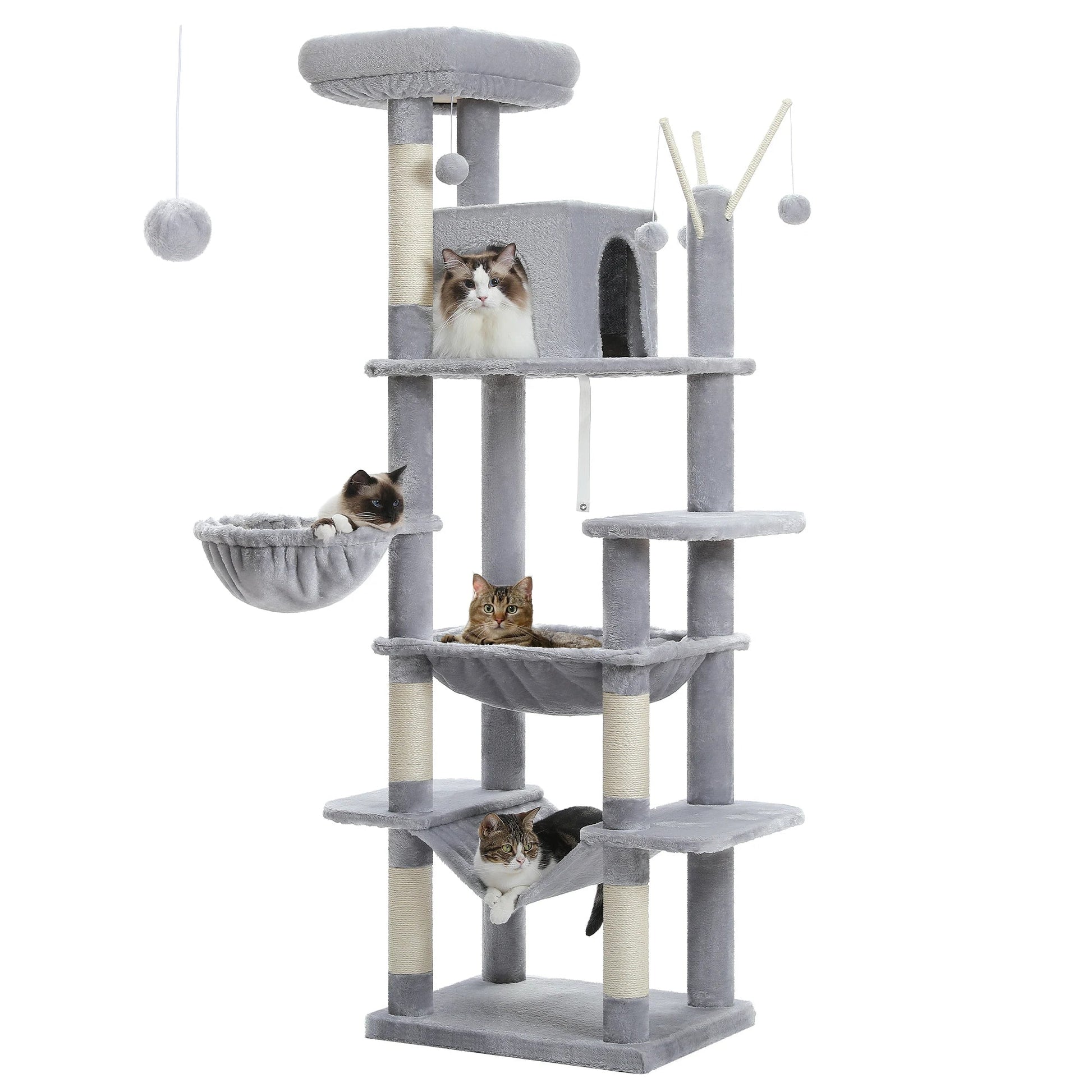 Tall Plush MultiLevel Cat Tree Condo with Scratchers - Firstpetcentral