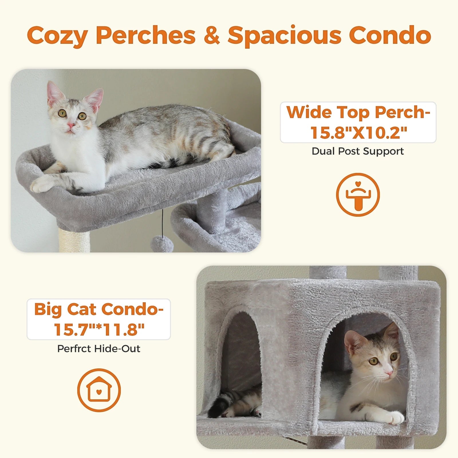Tall Plush MultiLevel Cat Tree Condo with Scratchers - Firstpetcentral