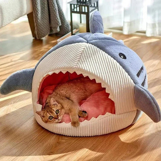 Warm Cat Beds Cartoon Shark Pet Cave Beds Sweet Kittens Basket Cushion Cat Pillow Mat Tent Puppy Nest Cave Pet Goods - Firstpetcentral