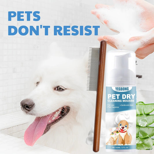 Waterless Dry Cleaning Foam + Flea Comb Set - Quick Pet Grooming Kit for Dogs and Cats - 5 - Minute Easy Bath / No Water Wash Required / Gentle Plant Formula, Dog Grooming Supplies, Shampoo And Conditioner For Dogs, Fast Drying Spray For Grooming, Pet Shamp - Firstpetcentral