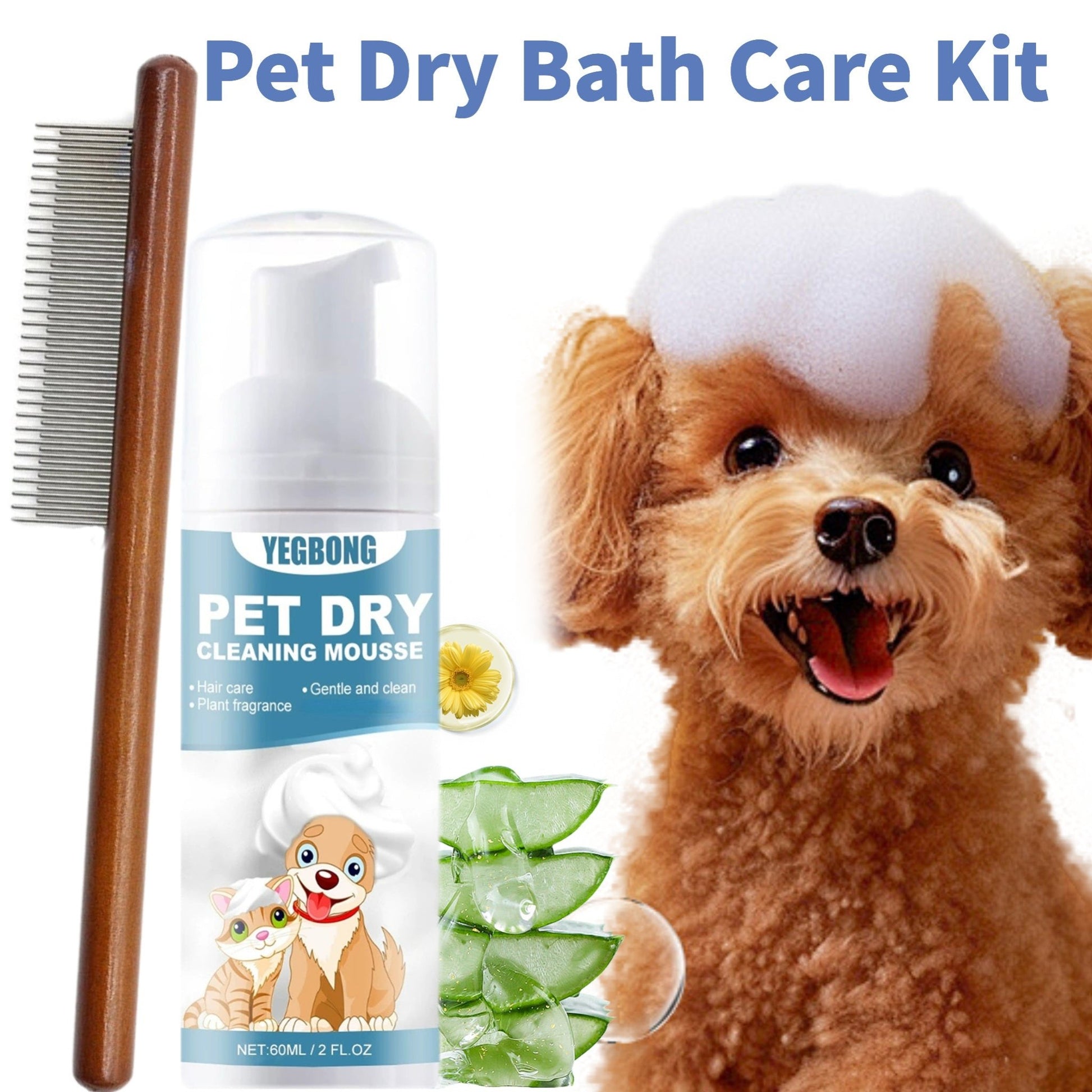 Waterless Dry Cleaning Foam + Flea Comb Set - Quick Pet Grooming Kit for Dogs and Cats - 5 - Minute Easy Bath / No Water Wash Required / Gentle Plant Formula, Dog Grooming Supplies, Shampoo And Conditioner For Dogs, Fast Drying Spray For Grooming, Pet Shamp - Firstpetcentral