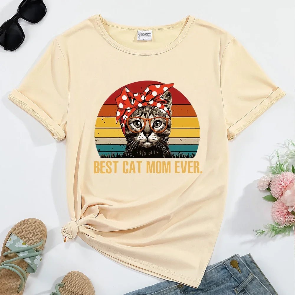 Women's T-shirt Best Cat Mom Ever Pattern Print Round Neck Casual Comfortable Breathable - Firstpetcentral