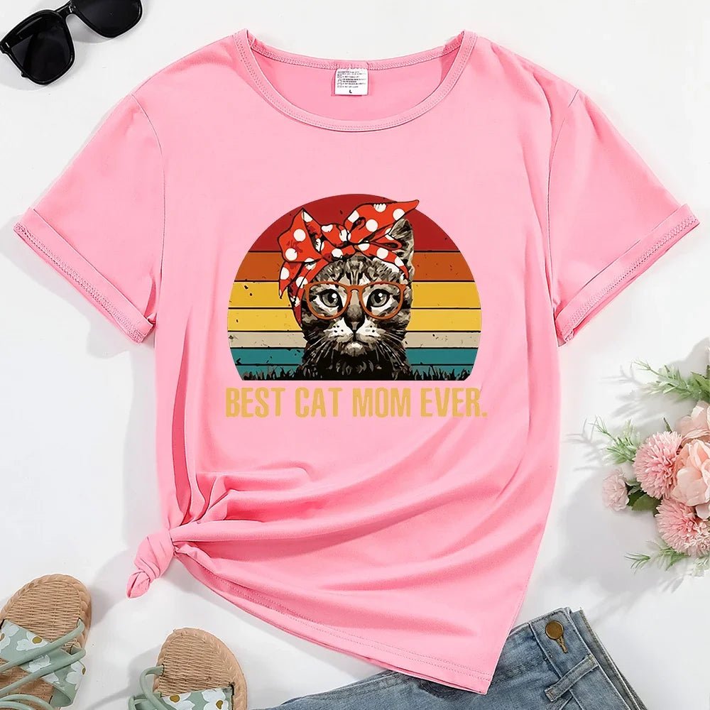 Women's T-shirt Best Cat Mom Ever Pattern Print Round Neck Casual Comfortable Breathable - Firstpetcentral
