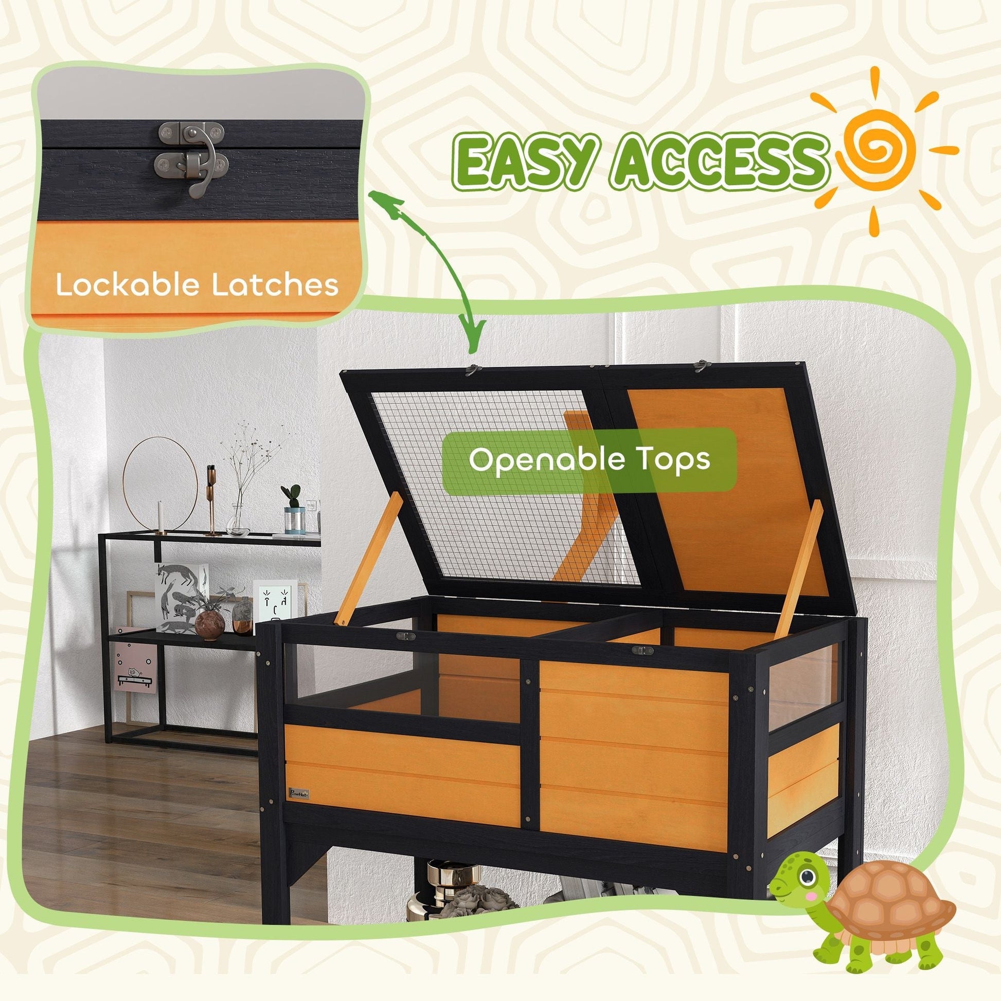 Wooden Tortoise Enclosure with Weather Protection - Indoor Habitat and Shelf Storage - Firstpetcentral
