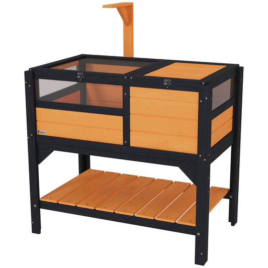 Wooden Tortoise Enclosure with Weather Protection - Indoor Habitat and Shelf Storage - Firstpetcentral