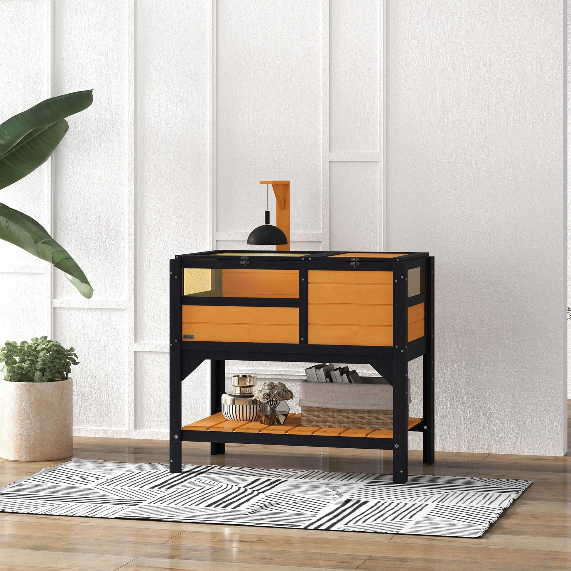 Wooden Tortoise Enclosure with Weather Protection - Indoor Habitat and Shelf Storage - Firstpetcentral