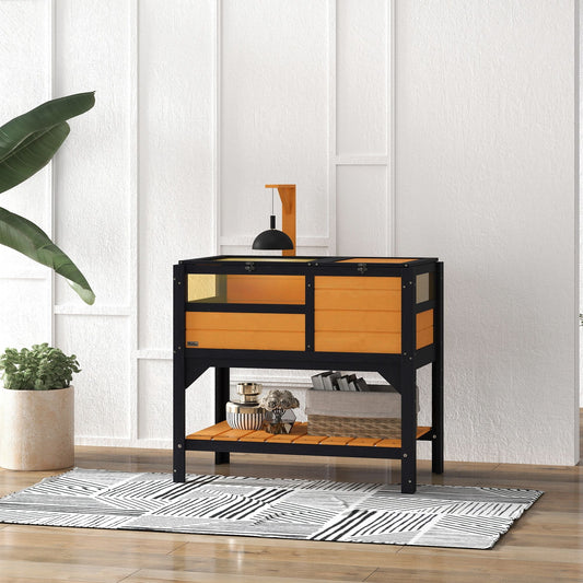 Wooden Tortoise Enclosure with Weather Protection - Indoor Habitat and Shelf Storage - Firstpetcentral