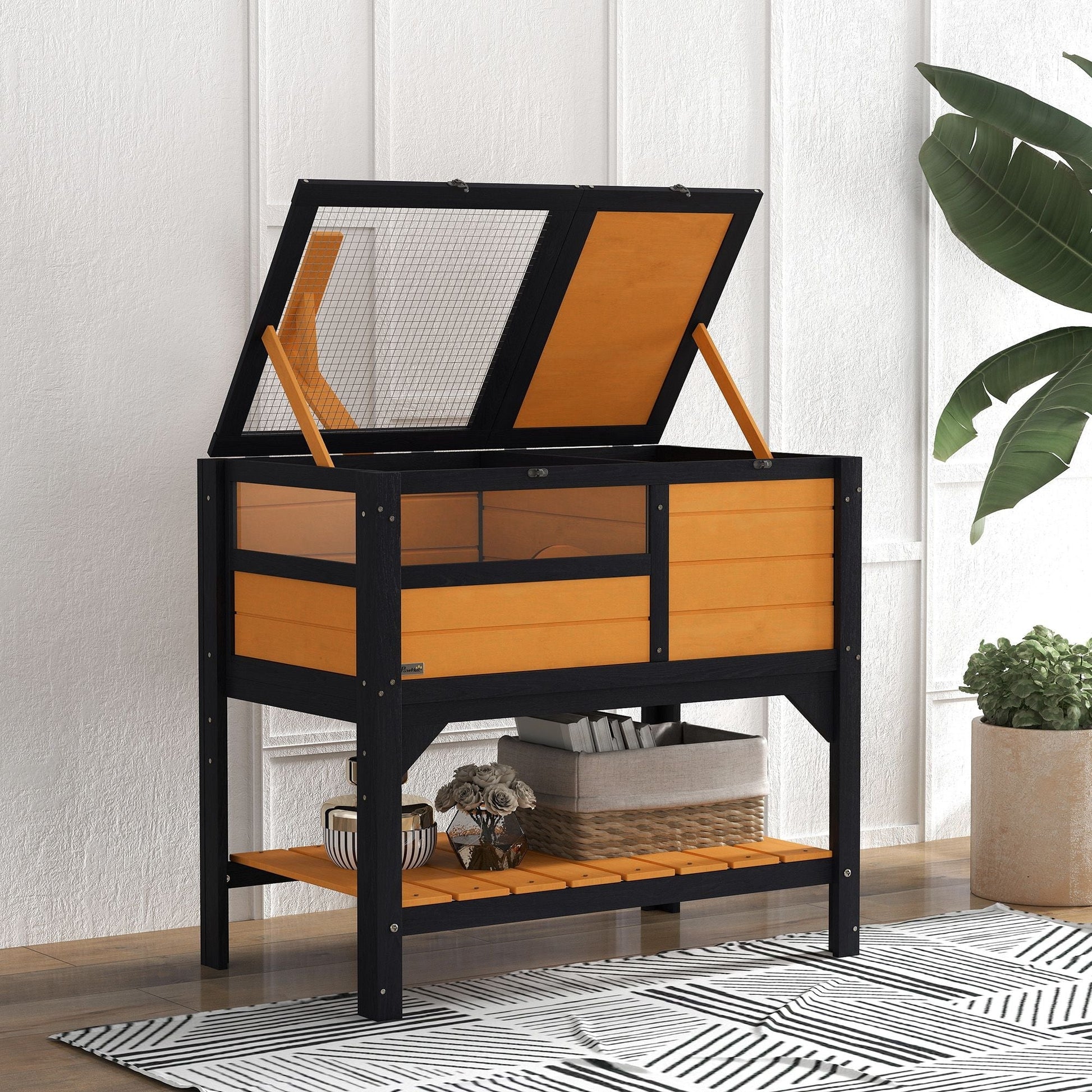 Wooden Tortoise Enclosure with Weather Protection - Indoor Habitat and Shelf Storage - Firstpetcentral