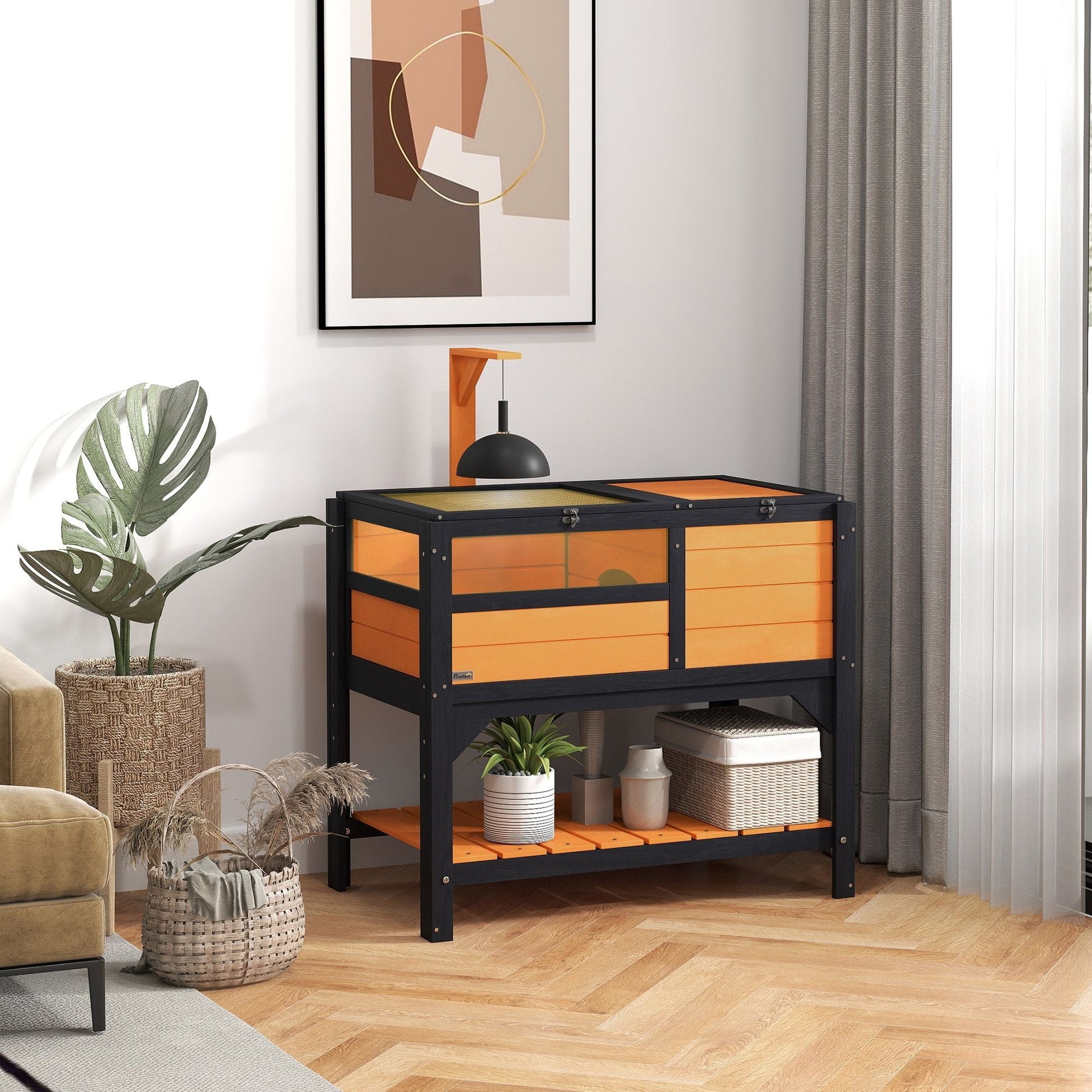 Wooden Tortoise Enclosure with Weather Protection - Indoor Habitat and Shelf Storage - Firstpetcentral