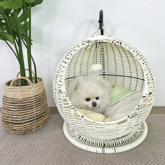 YXT Hand Woven Rattan Cat or Small Dog Bed Comfy Hanging Hammock Nest - Firstpetcentral