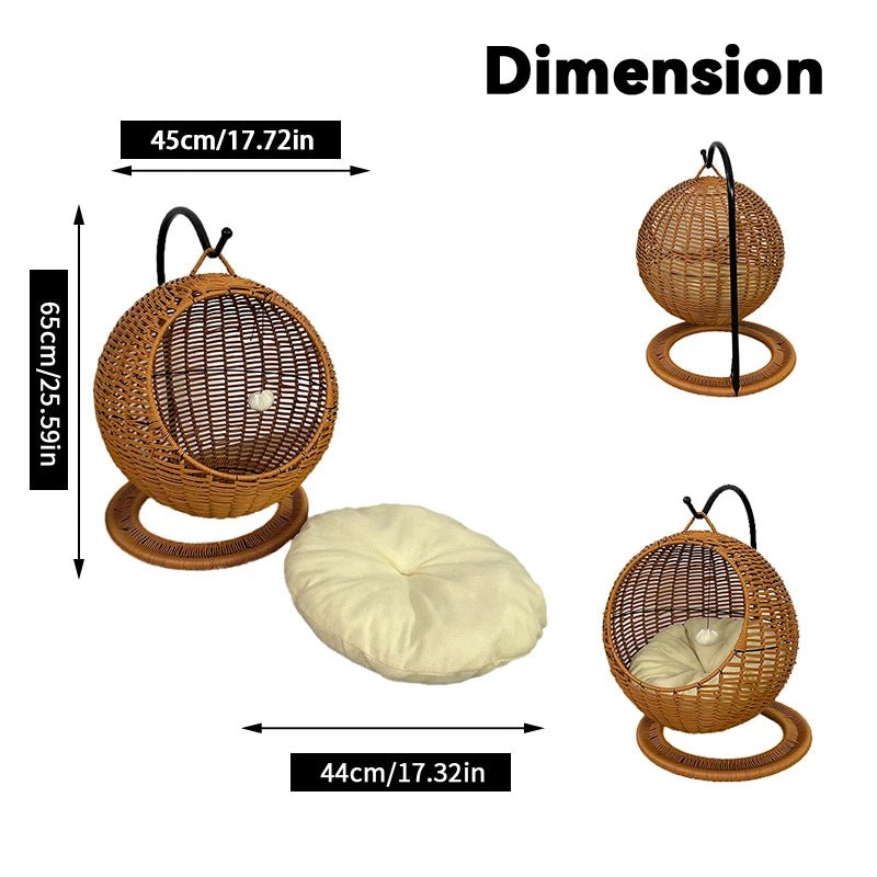 YXT Hand Woven Rattan Cat or Small Dog Bed Comfy Hanging Hammock Nest - Firstpetcentral