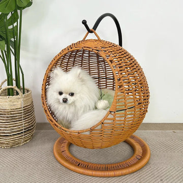 YXT Hand Woven Rattan Cat or Small Dog Bed Comfy Hanging Hammock Nest - Firstpetcentral