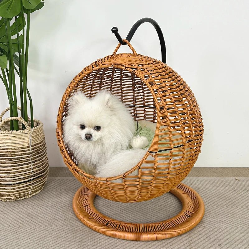 YXT Hand Woven Rattan Cat or Small Dog Bed Comfy Hanging Hammock Nest - Firstpetcentral