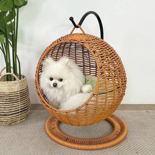 YXT Hand Woven Rattan Cat or Small Dog Bed Comfy Hanging Hammock Nest - Firstpetcentral