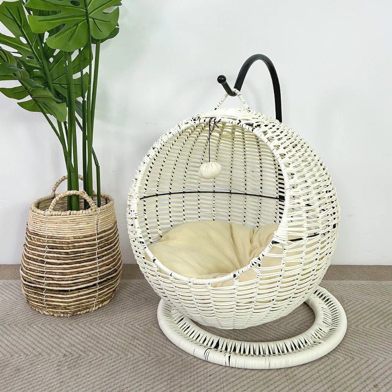 YXT Hand Woven Rattan Cat or Small Dog Bed Comfy Hanging Hammock Nest - Firstpetcentral