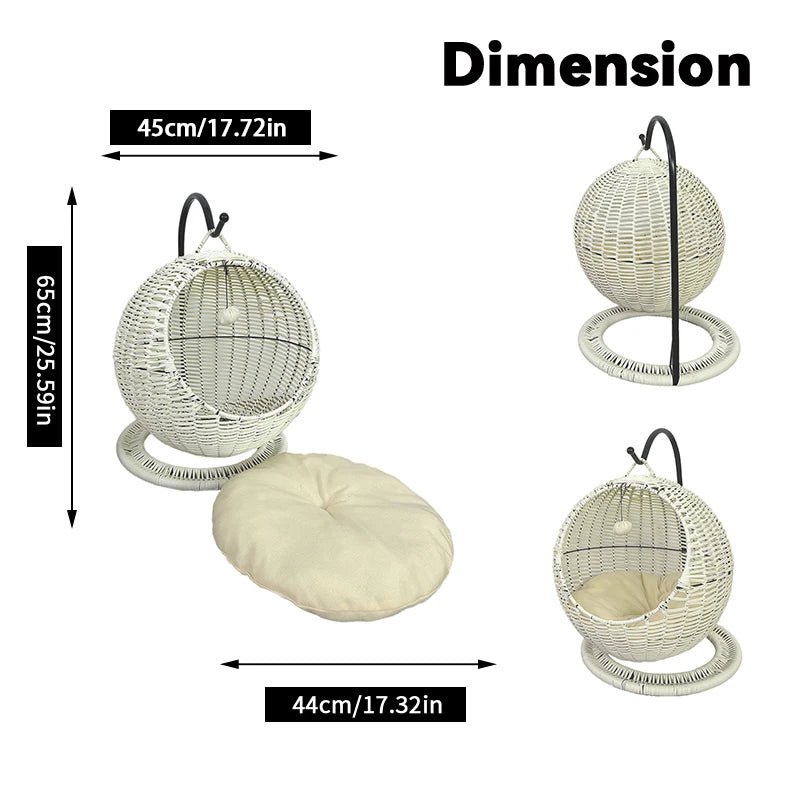 YXT Hand Woven Rattan Cat or Small Dog Bed Comfy Hanging Hammock Nest - Firstpetcentral