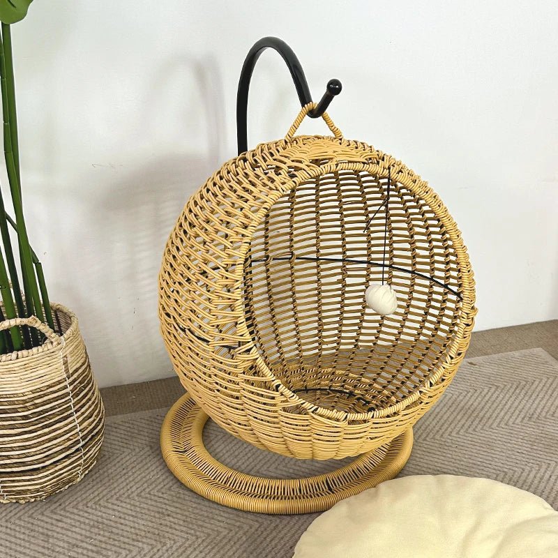 YXT Hand Woven Rattan Cat or Small Dog Bed Comfy Hanging Hammock Nest - Firstpetcentral