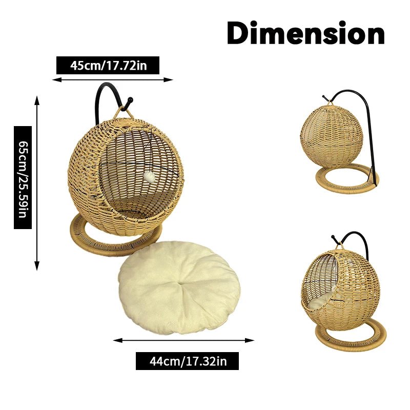 YXT Hand Woven Rattan Cat or Small Dog Bed Comfy Hanging Hammock Nest - Firstpetcentral