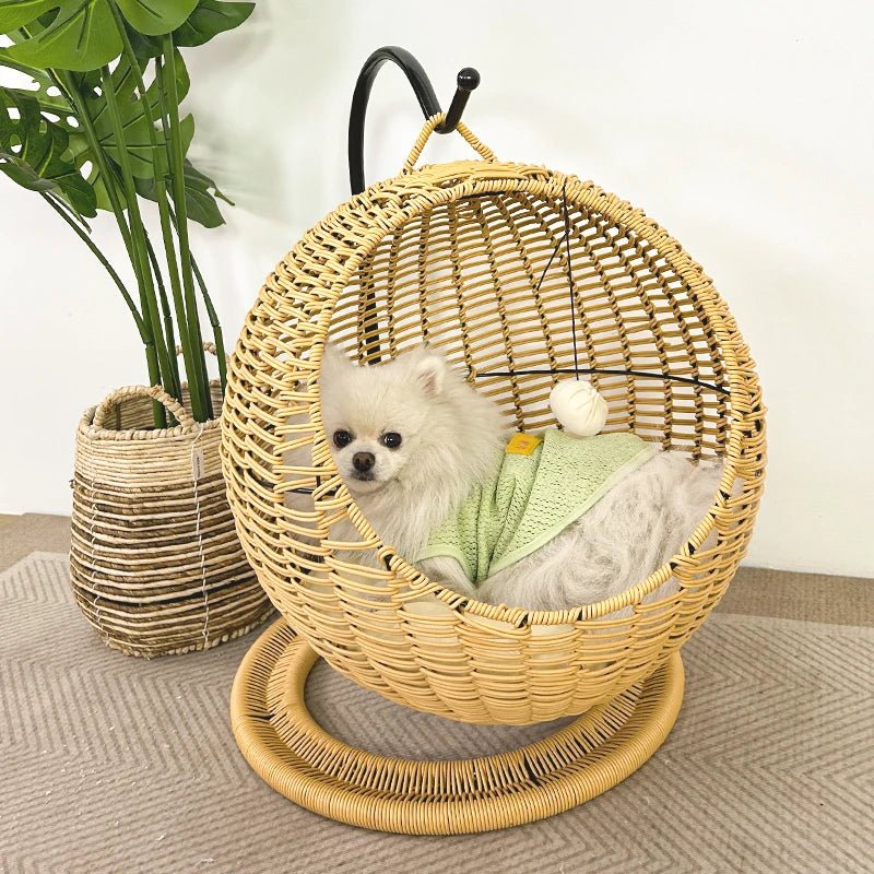 YXT Hand Woven Rattan Cat or Small Dog Bed Comfy Hanging Hammock Nest - Firstpetcentral