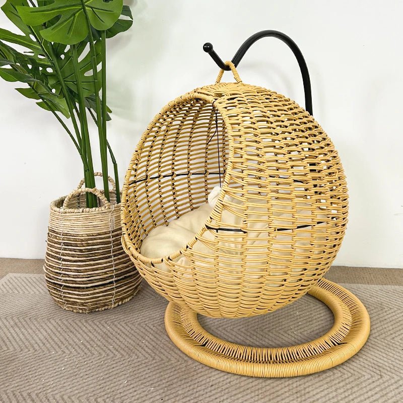 YXT Hand Woven Rattan Cat or Small Dog Bed Comfy Hanging Hammock Nest - Firstpetcentral
