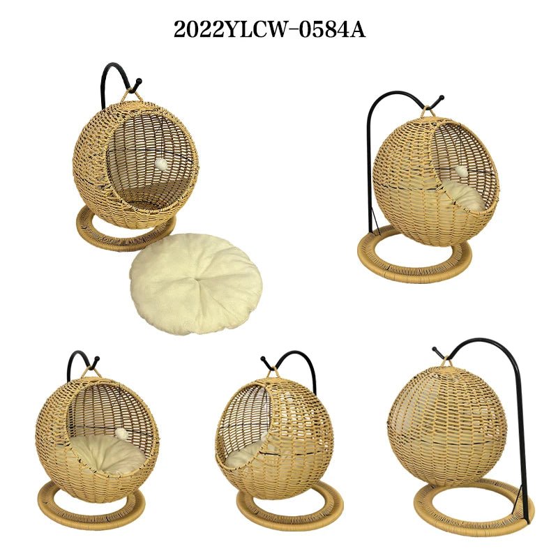 YXT Hand Woven Rattan Cat or Small Dog Bed Comfy Hanging Hammock Nest - Firstpetcentral