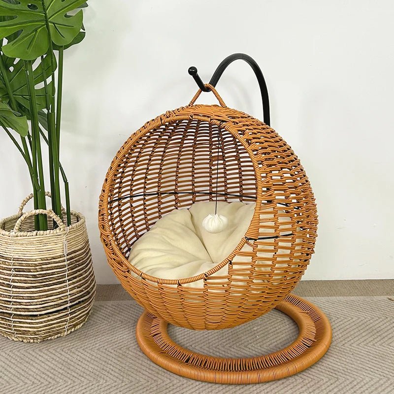 YXT Hand Woven Rattan Cat or Small Dog Bed Comfy Hanging Hammock Nest - Firstpetcentral